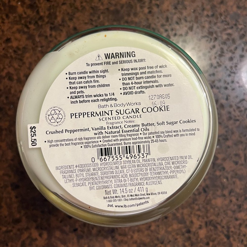 Bath and Body Works candle- Peppermint Sugar Cookie - Picture 3 of 3